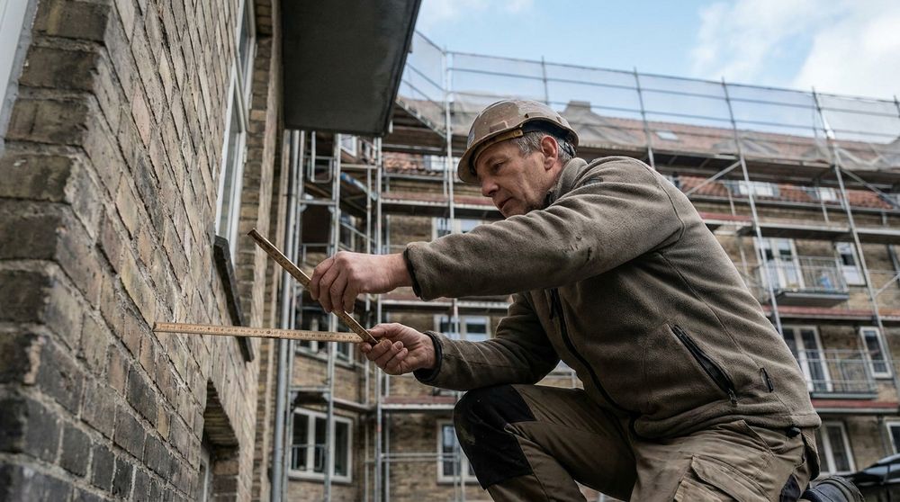 Sachverständiger vermisst die Fassade eines Wohngebäudes in Güstrow